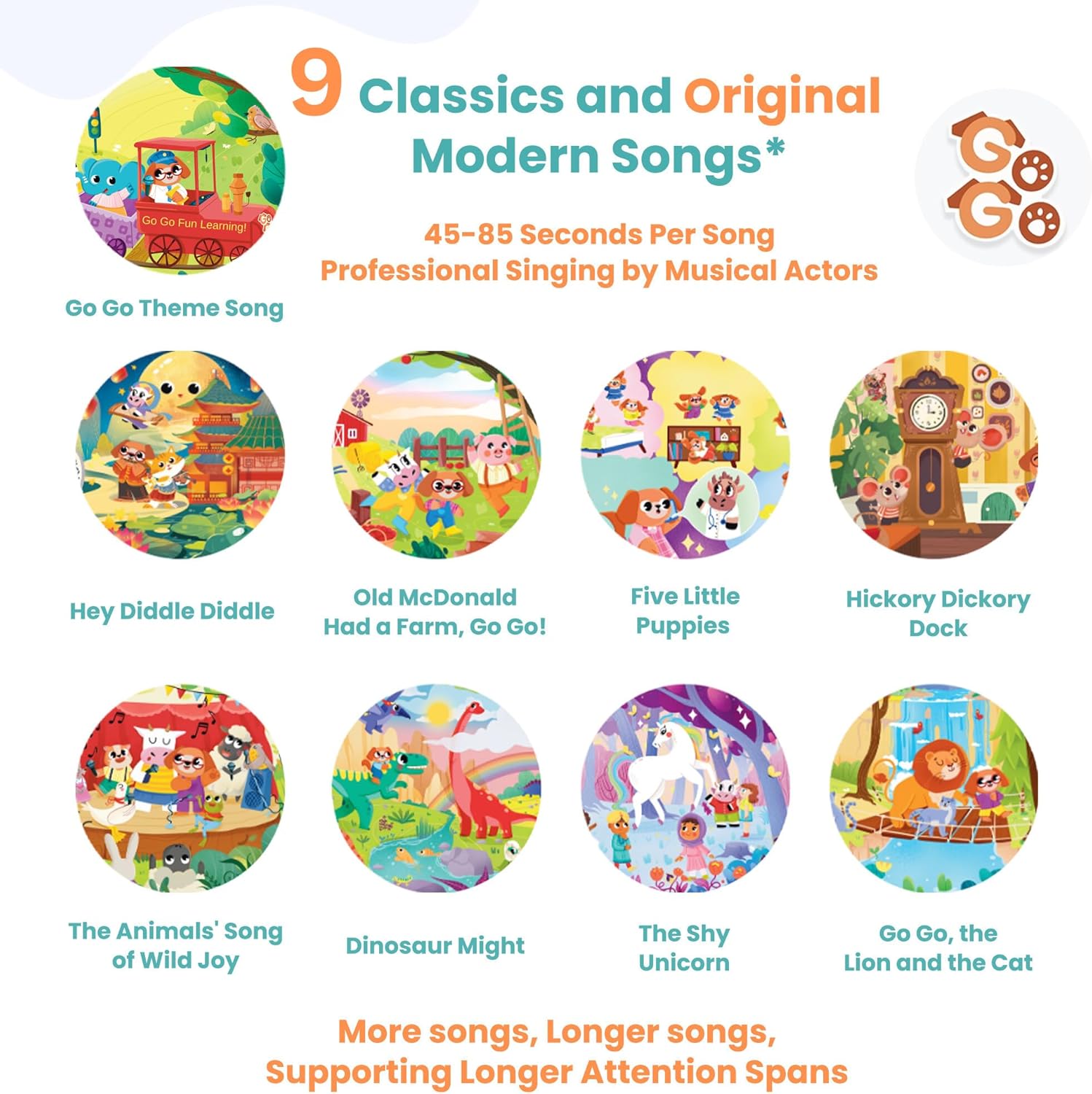 GO GO 9 Creative Animal Nursery Rhymes: Interactive Book for 1 Year Old, Sound Books for Toddlers 1-3, Musical Books for Toddlers 1-3, Music Book for Toddlers 1-3, Baby Books with Sound, Singing Books