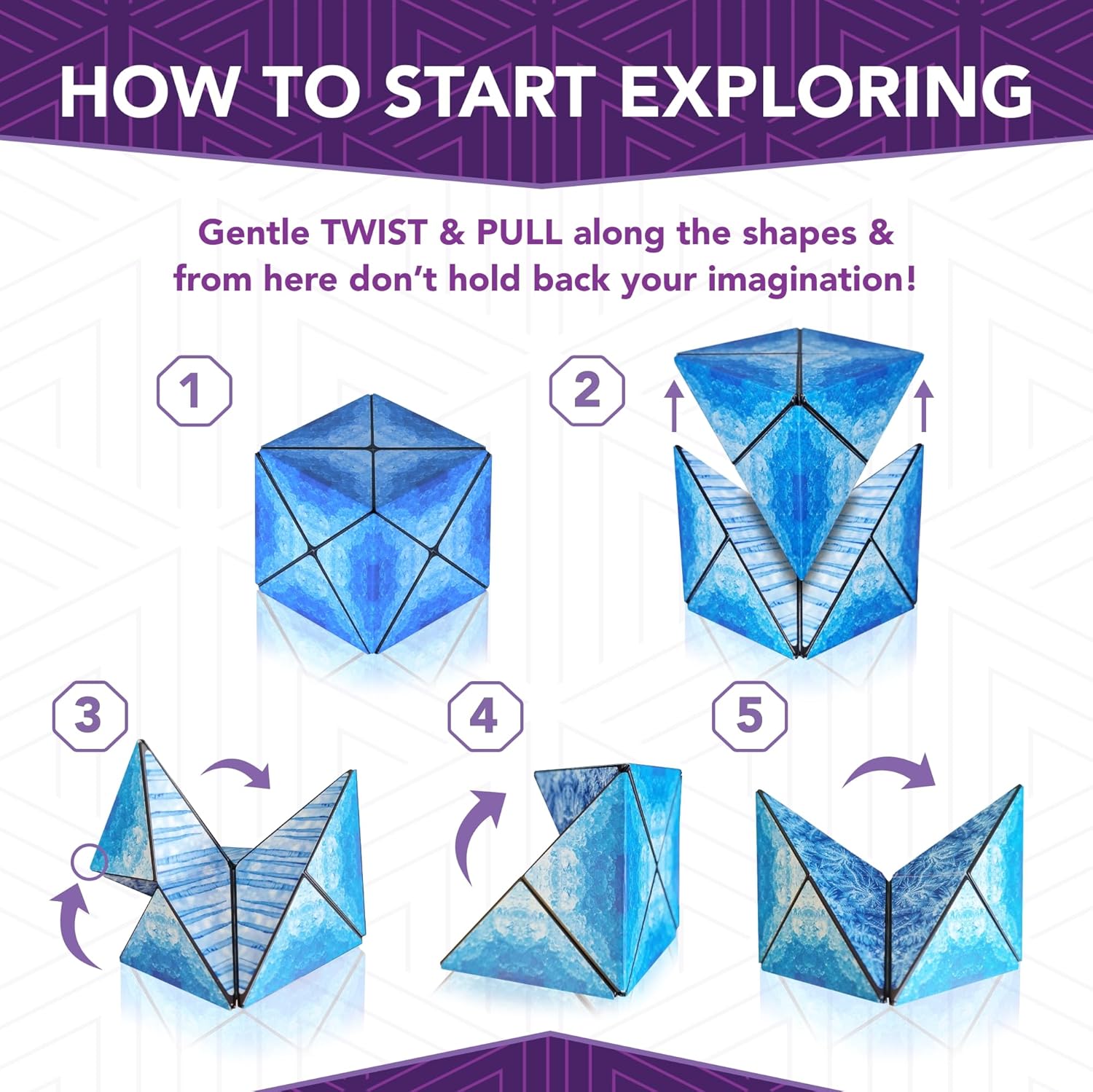 Magnetic Transforming Cube - Shape Shifting Double Creativity Puzzle w/ 96 Rare Earth Magnets - Transforms Into Over 100 Shapes - by Fun in Motion Toys - Creators of Shashibo & Cubendi