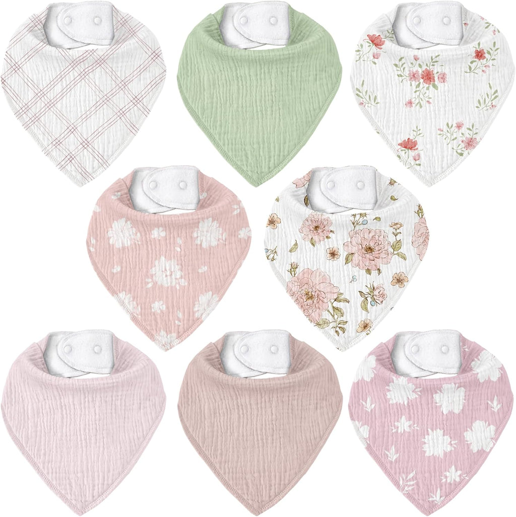 Muslin Baby Bibs 8 Pack, Baby Bandana Drool Bib for Drooling and Teething, Cotton Soft Absorbent for Girls Boys
