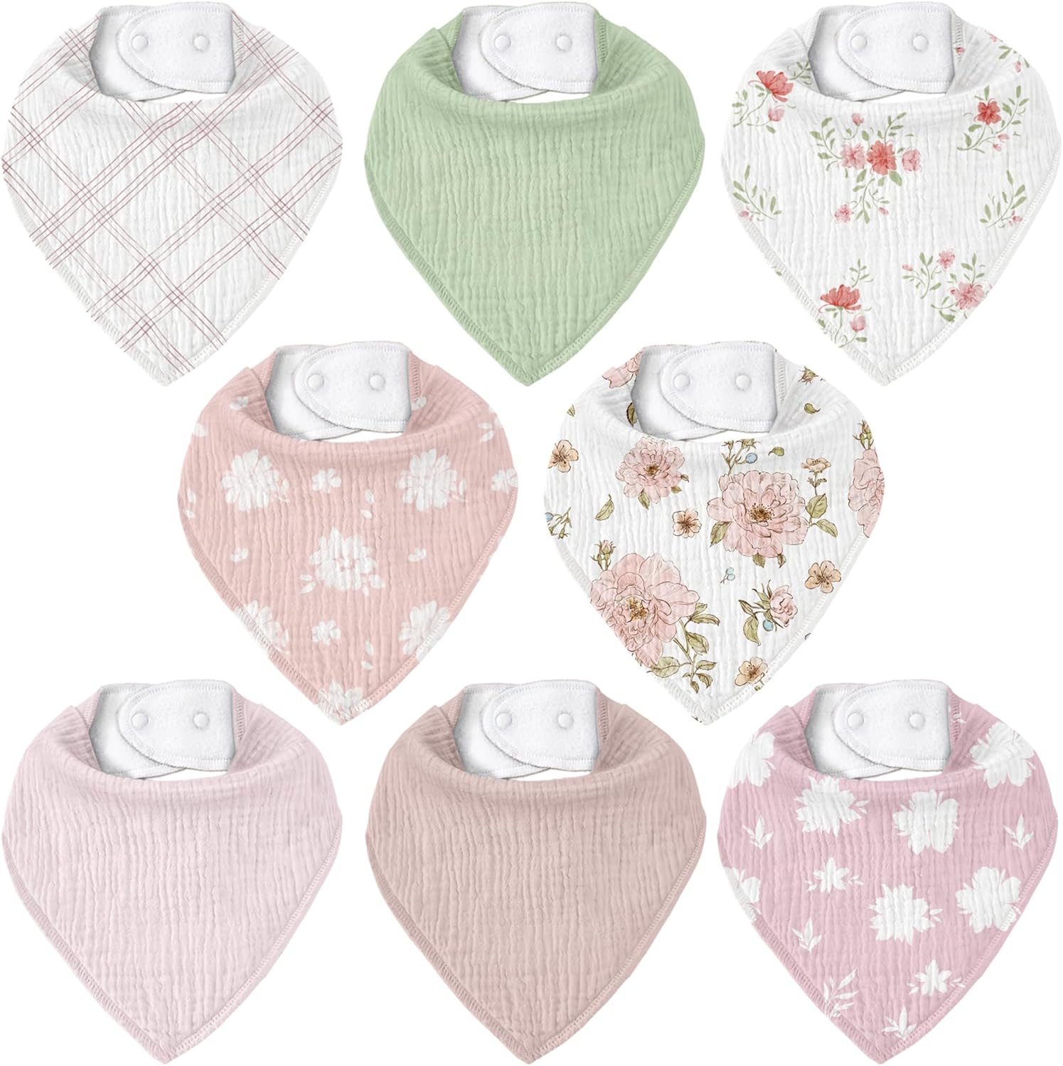 Muslin Baby Bibs 8 Pack, Baby Bandana Drool Bib for Drooling and Teething, Cotton Soft Absorbent for Girls Boys