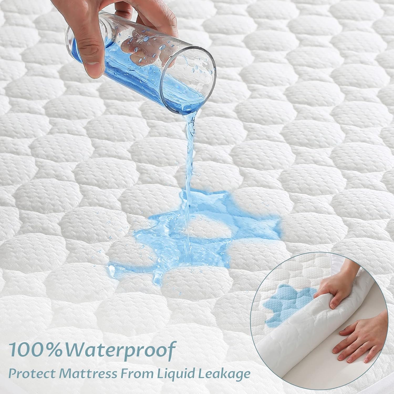 Twin Size Waterproof Mattress Protector Fitted Quilted Mattress Pad Cover with Deep Pocket Up to 15''