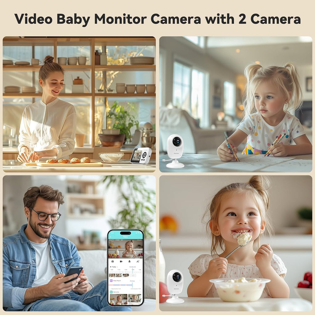 ebemate WiFi Video Baby Monitor with 2 Camera,2.8" Display with 1500Ft Long Range,WiFi On/Off,1080P No Glow Night Vision,2-Way Talk Baby Cam Monitoring EBS28-2