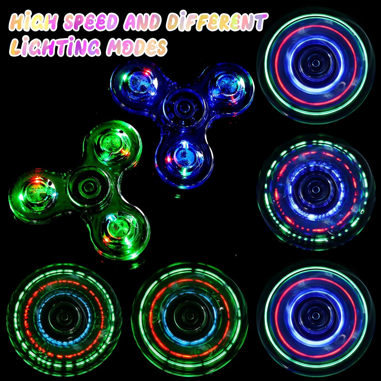 SCIONE 2Pack Fidget Spinners for Kids, LED Light up Sensory Fidget Toys for Kids Adults, Glow in The Dark Toys for Teens Boys Girls Halloween Classroom Prizes, ADHD Stress Anxiety Relief Fidgets
