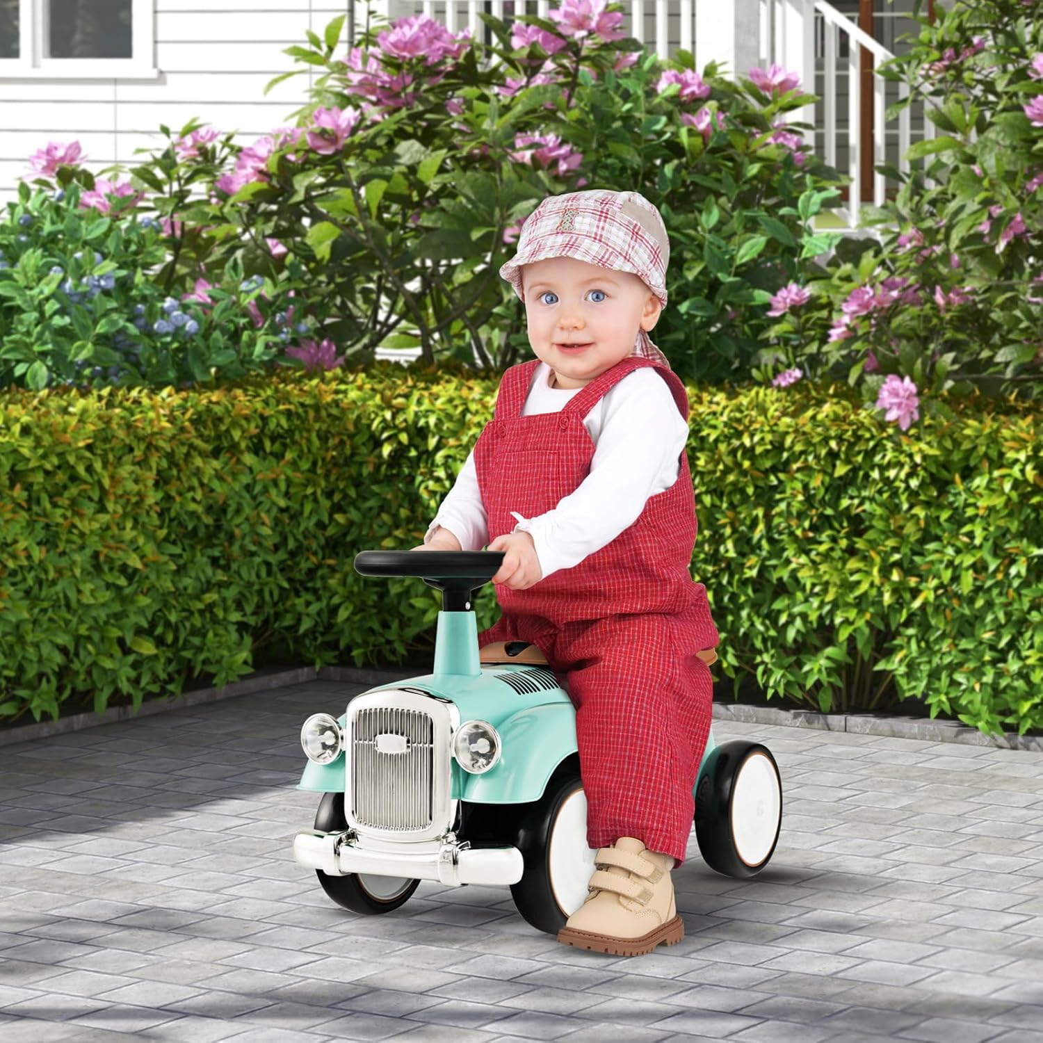 HONEY JOY Ride On Push Car, Outdoor Toddler Riding Toys w/Steering Wheel, Horn & Storage, Foot-to-Floor Sliding Car, No Batteries, Retro Baby Ride On Toys for Boys and Girls (Green)