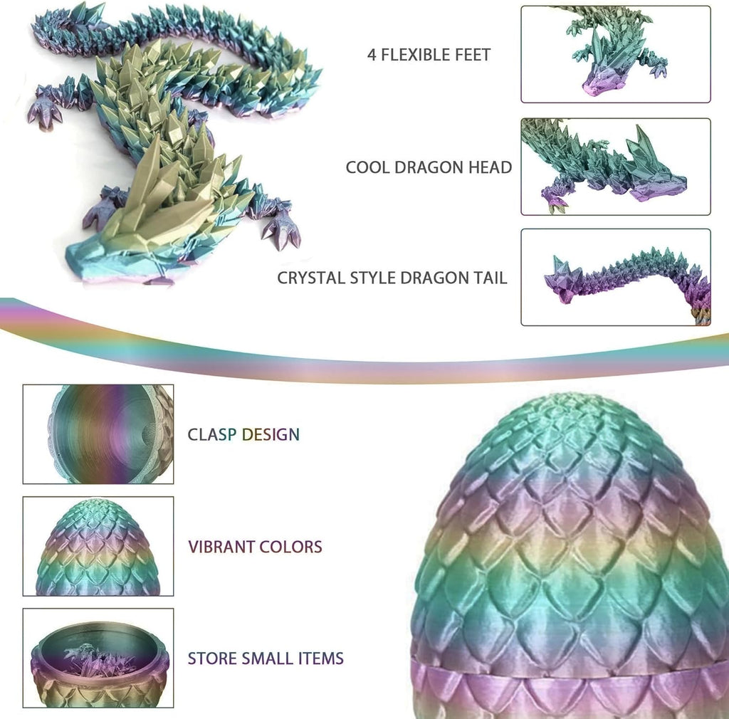 3D Printed Dragon Egg,Crystal Dragon Egg Fidget Toys,Flexible Joints Full Articulated Dragon with Egg,Executive Desk Toys for ADHD, Autism, Relief Anxiety