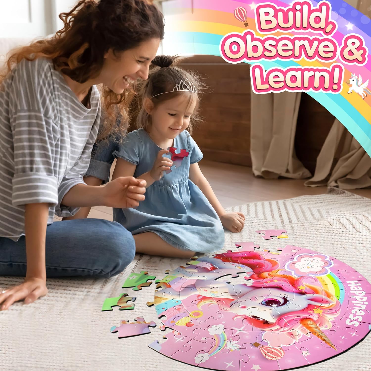 ZIZZ Unicorn Toy for Girls Kids - Best 70 Pieces Unicorn Floor Puzzle for Kids Age 3 4 5 6 7 8 Years Old Girls Learning & Educational Games Toys Toddlers Gifts for Birthday Christmas Party Activity