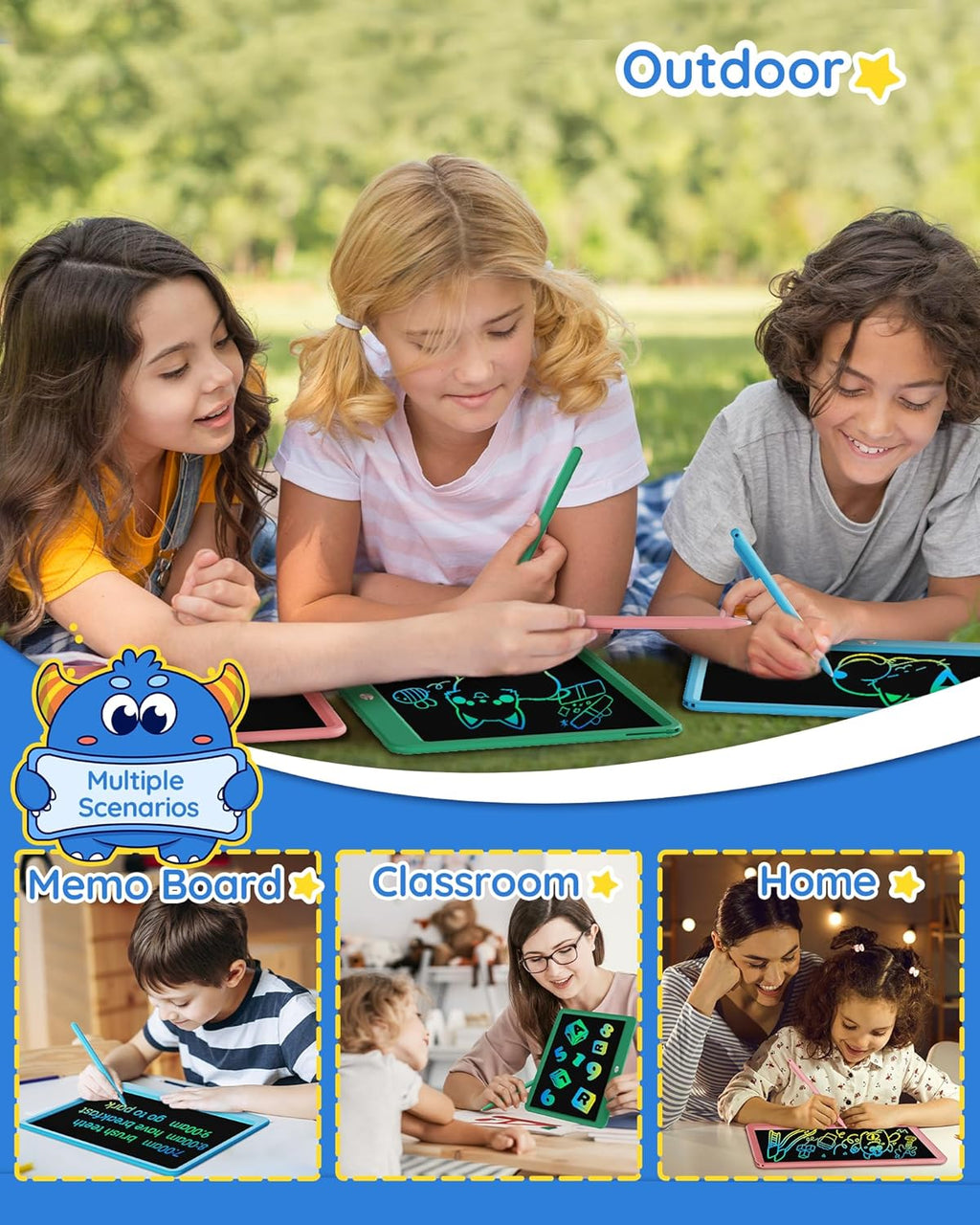 TEKFUN LCD Writing Tablet for Kids Girls Toys, 12 Inch Erasable Drawing Tablet Doodle Board Colorful Doodle Pad, Gifts for Toddlers Girls Adults (Pink)