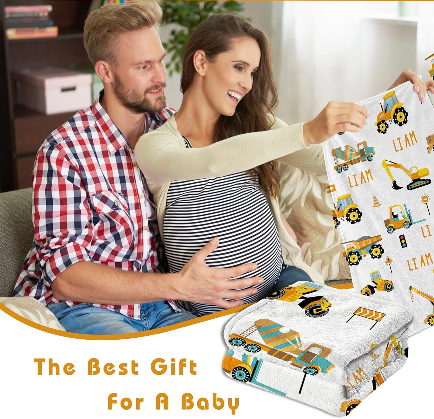 Personalized Truck Excavator Blanket with Name Cutsom Blanket for Baby Boy Car Lover Toddler Kids Customized Gifts for Baby Shower Christmas Birthday Newborn Gifts