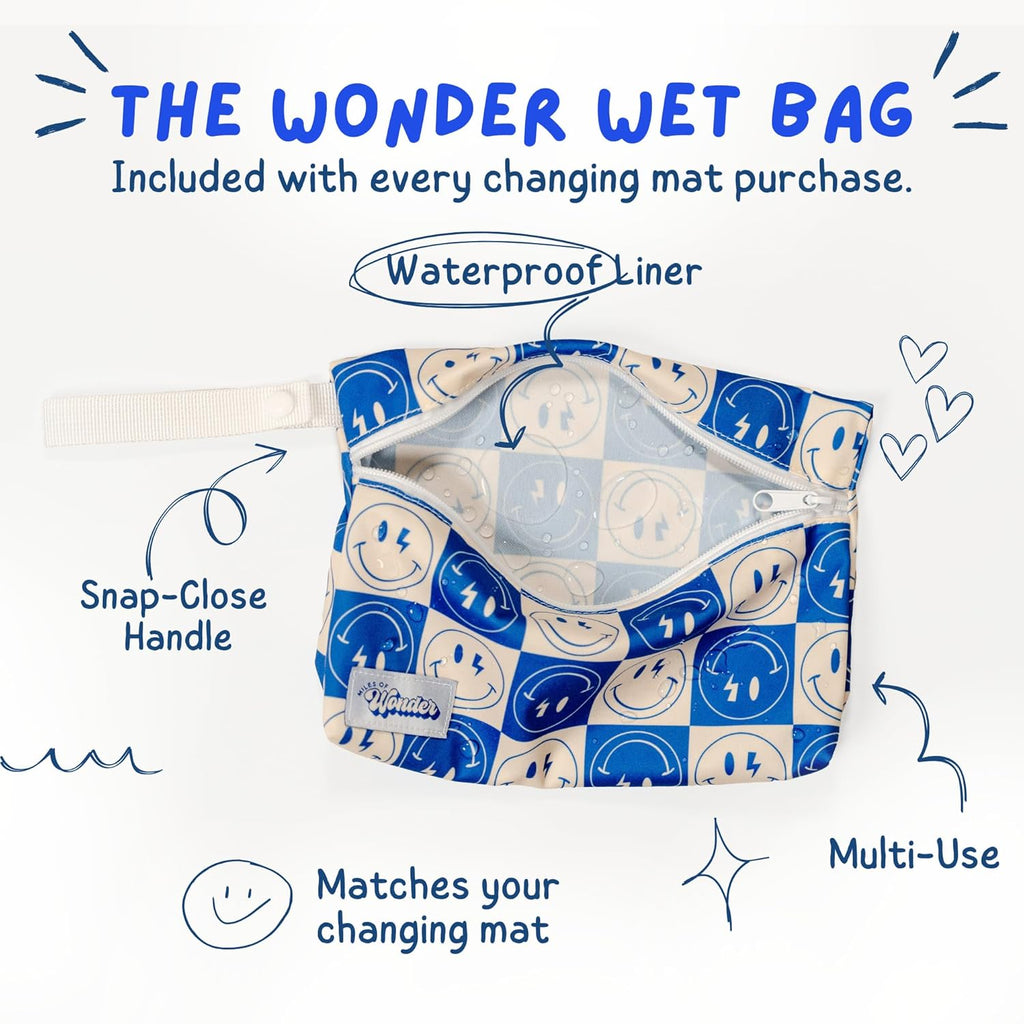 Leather Changing Mat with Reusable Waterproof Wet Bag, (16 x 30 Inches) Baby Changing Mat, Non-Toxic Changing Pad Portable Folds and Wipes Clean, Baby Changing Pad Travel (Checkered)