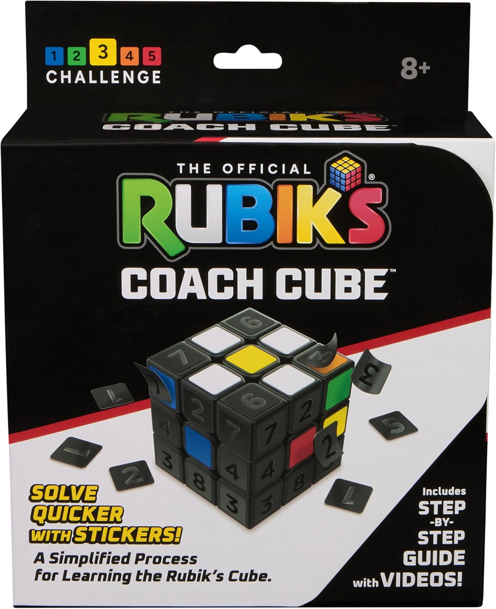Rubik’s Coach Cube, Learn to Solve 3x3 Cube with Stickers, Guide, & Videos, Stress Relief Fidget Toy, Adult Toy Fidget Cube for Ages 8+
