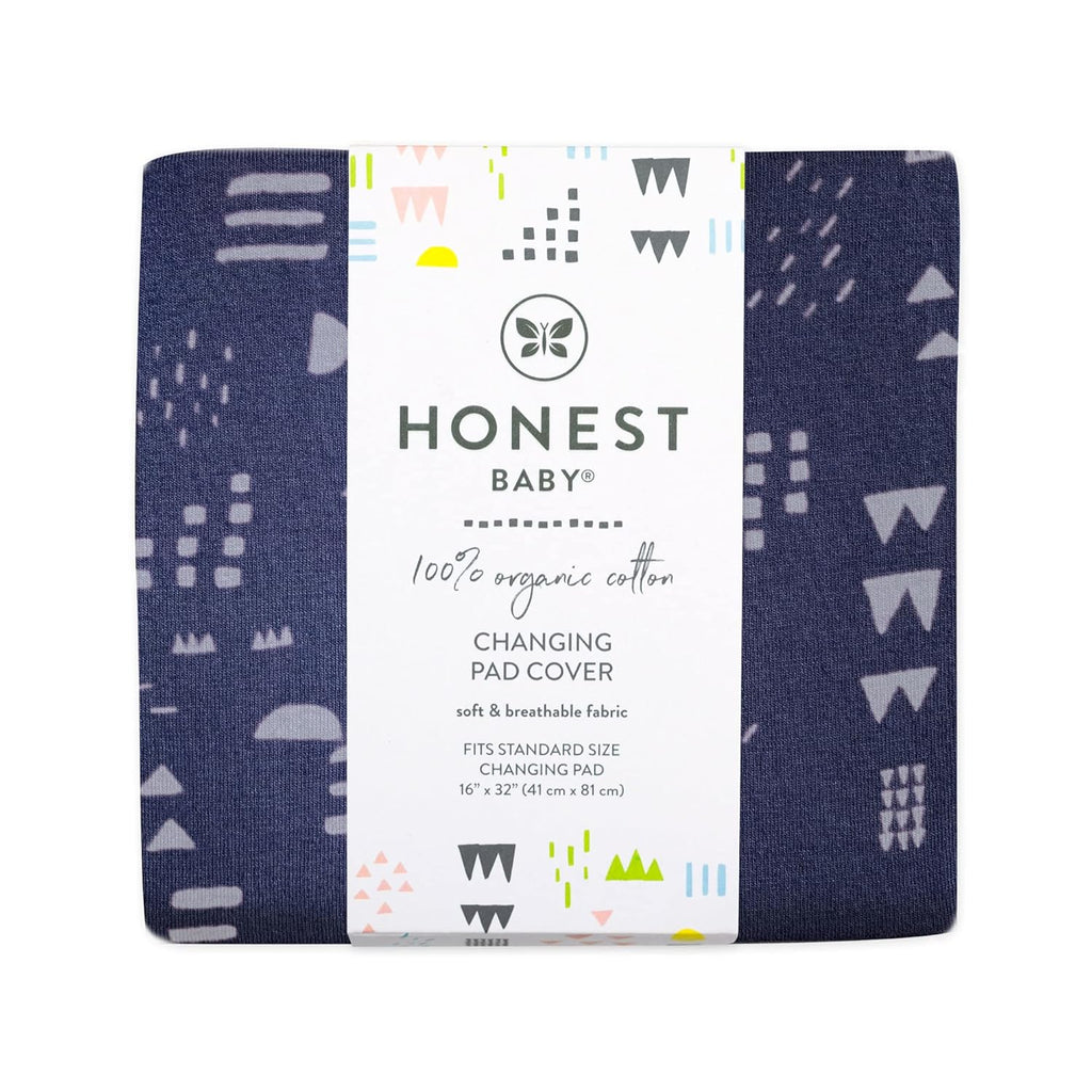 HonestBaby Organic Cotton Changing Pad Cover, Pattern Play Navy, One Size