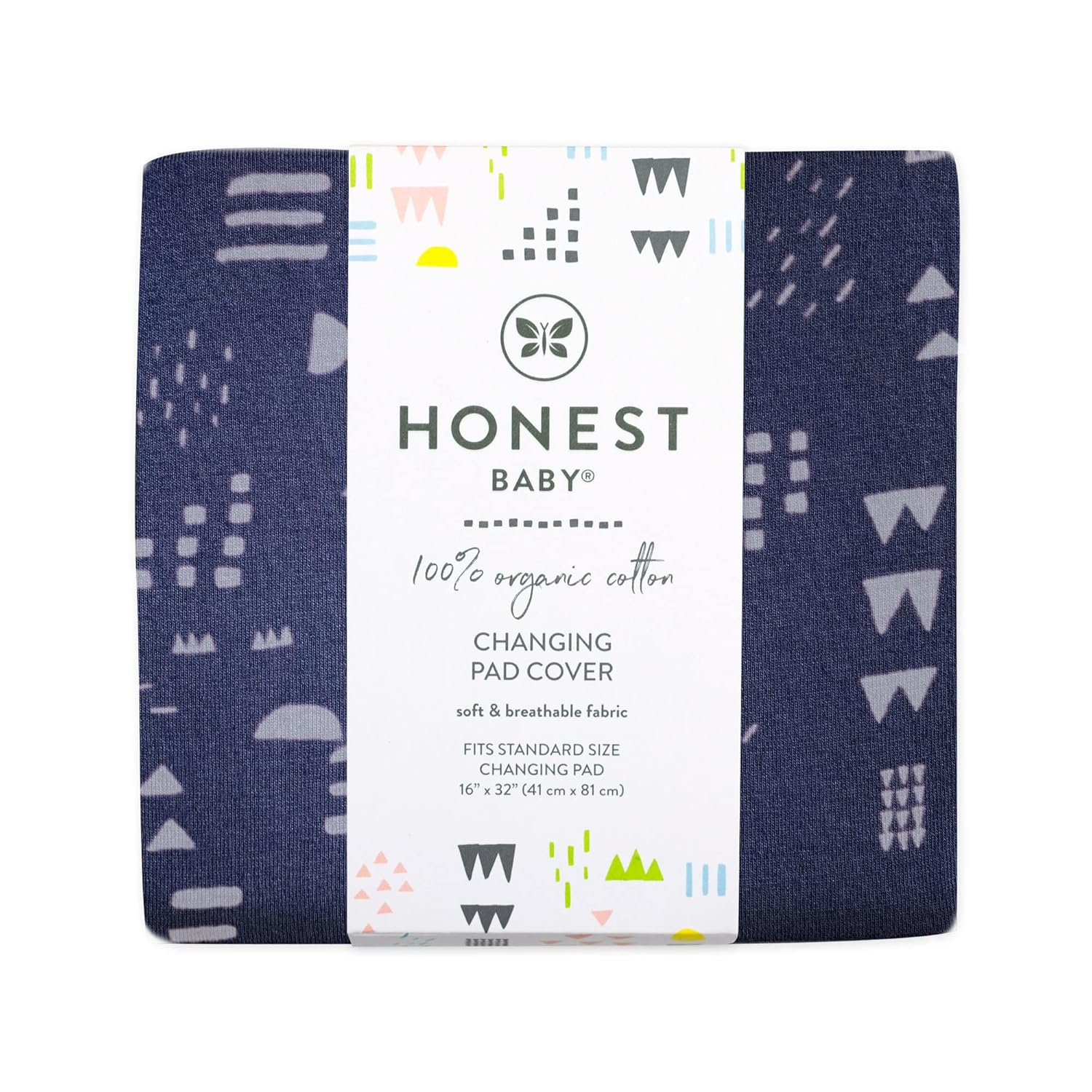 HonestBaby Organic Cotton Changing Pad Cover, Pattern Play Navy, One Size