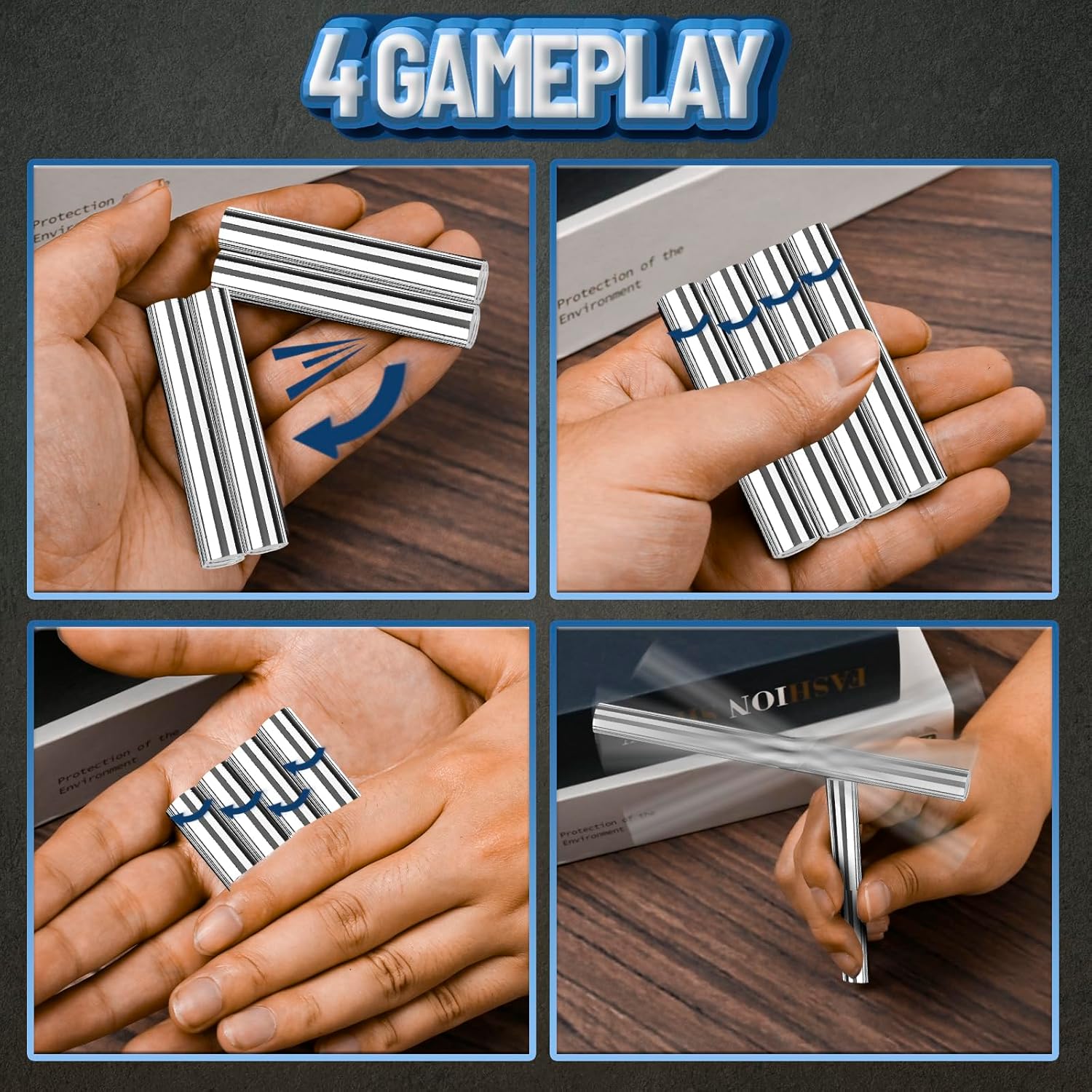 Magnetic Fidget Sticks Toys for Adults 4PCS, Metal Magnet Fidget Spinner Desk Toys Cool Gadget ADHD Anxiety Item EDC Stress Relief Figette Toy Stocking Stuffers Gift for Men Teen Boy