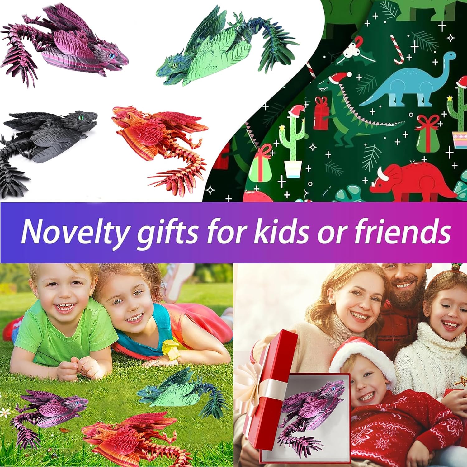 Feathered Wyvern Dragon, 3D Printed Dragon with Wings Animals Toys, Articulated Dragon Fidget Toys Desktop Pet Desk Birthday Party Gift for Kids and Adults (Purple)