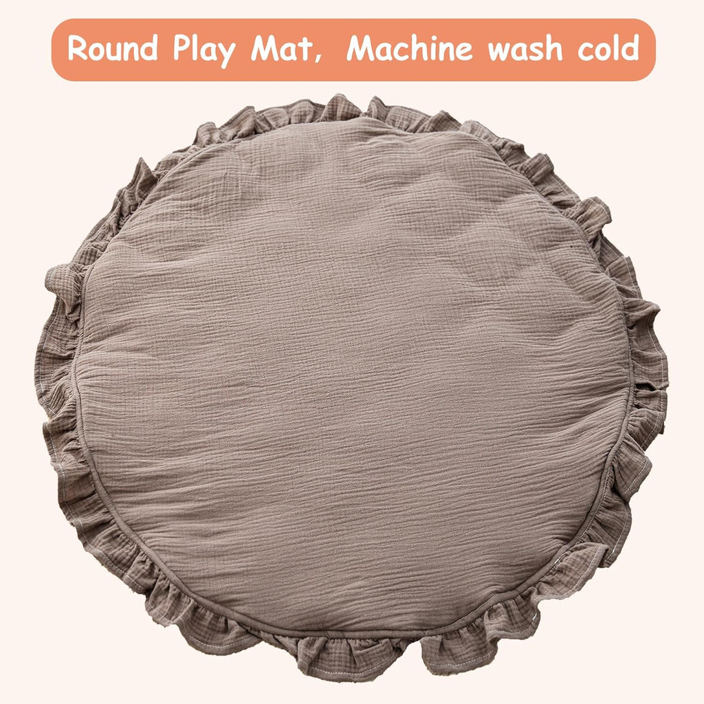 Razee Wooden Baby Play Gym Play Mat, Foldable Baby Gym with 6 Hanging Sensory Toys for Newborn Shower Gift