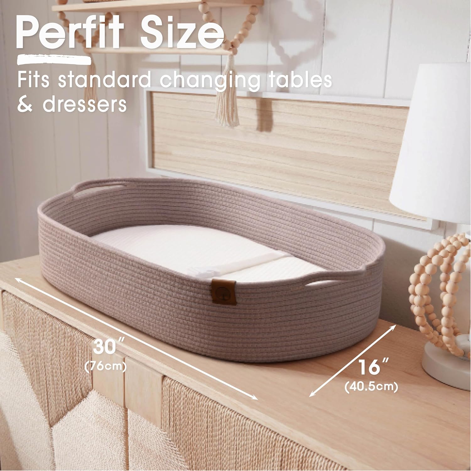 Baby Changing Basket Includes Diaper Caddy - Breathable & Waterproof Dual-Cover, Portable, Changing Pad for Dresser & Changing Table, Gift for Baby Shower, Cotton Rope Basket for Baby