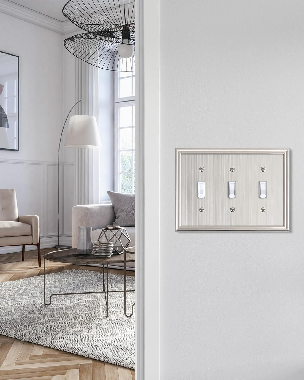 2-Pack Triple Toggle Light Switch Cover Plate, Durable Solid Zinc Alloy Decorative Switch Plate Covers, Brushed Nickel 3 Gang Wall Plate, Corrosion Resistant