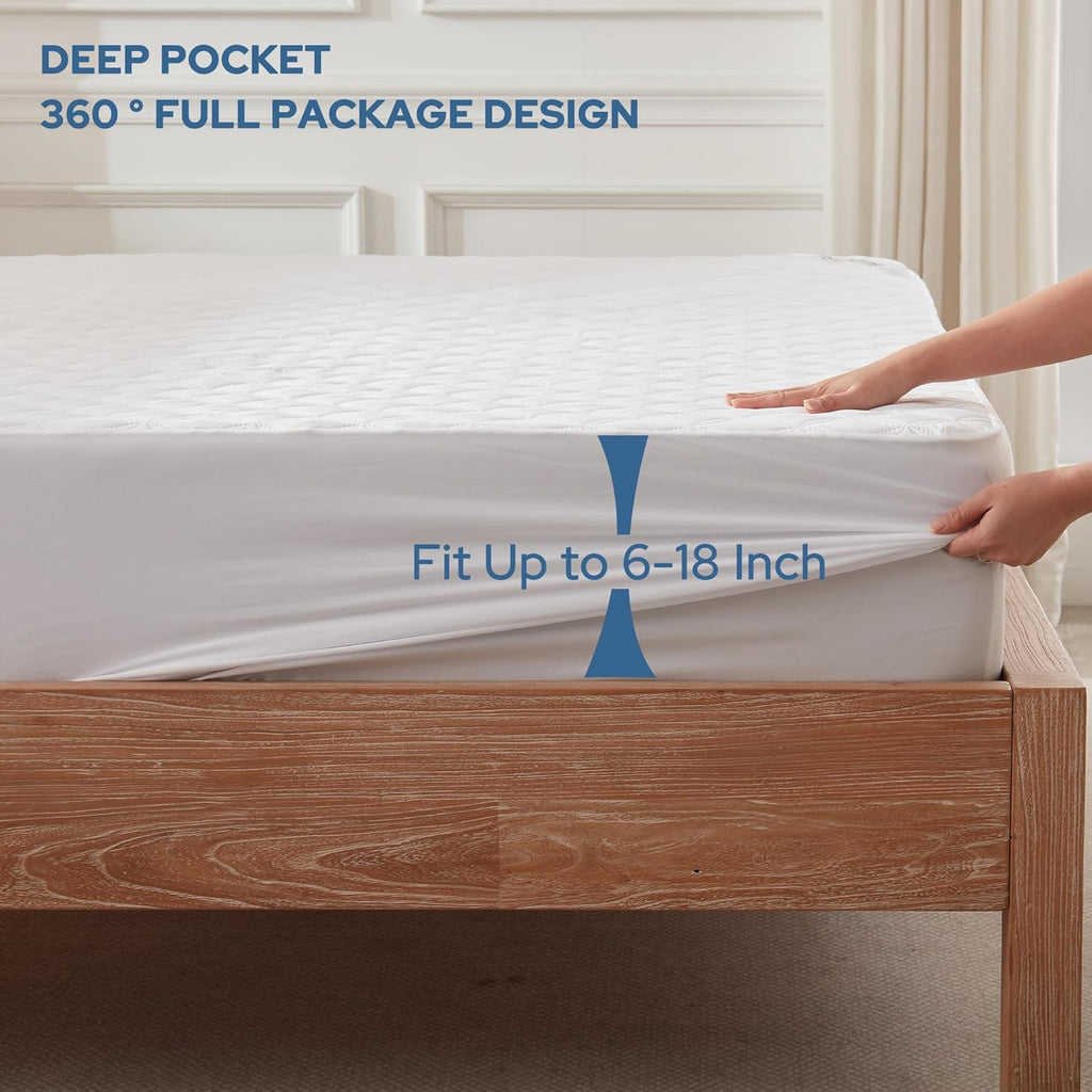 BEDLORE Waterproof Mattress Protector, California King Size Noiseless Mattress Pad with Deep Pocket Fitted Up to 6-18 inches, Soft Noiseless Bed Mattress Cover Washable for Home, Bedroom, Hotel