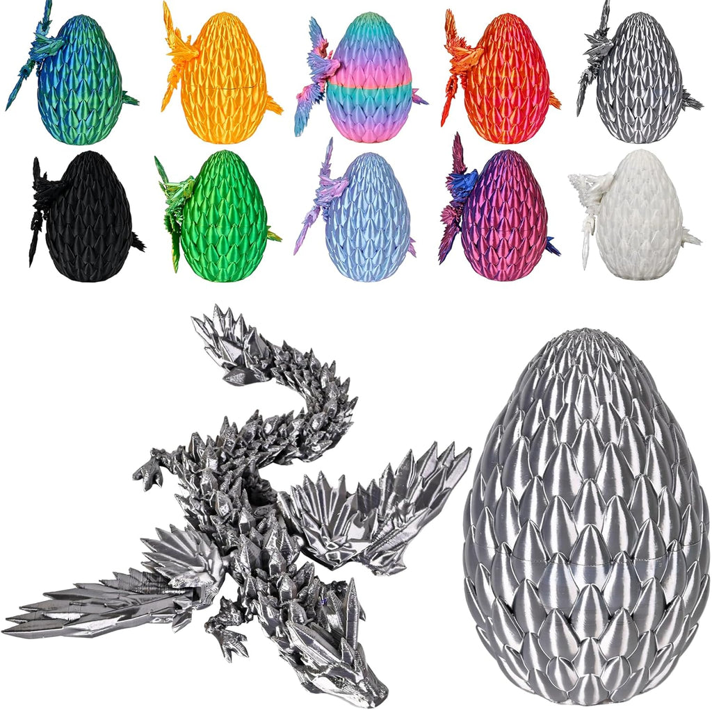 12inch Fly Dragon Egg, Year of The Dragon, 3D Printed Dragon, Executive Desk Toys, Articulated Dragon, Fidget Toys Gifts for Graduates Students Teachers Adults (Grey)