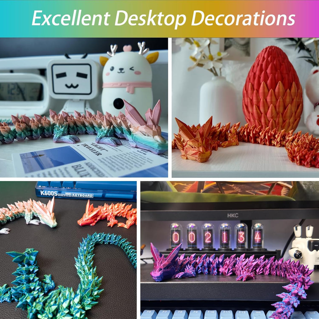 15 inches Dragon with Egg, Red-Green-Blue Dragon Toy,Articulated Crystal Dragon,Fidget Toy Cool