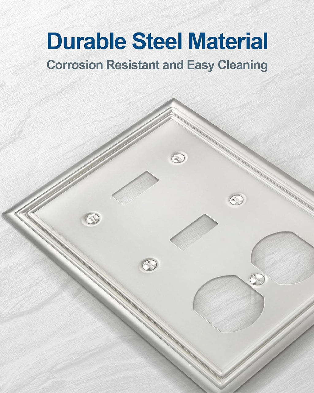 2-Pack Combination Toggle/Duplex Wall Plate, Faceplates for Light Switch, Receptacle Outlet, Dimmer Switch, Satin Nickel, 6.77''*4.88'', Midsize