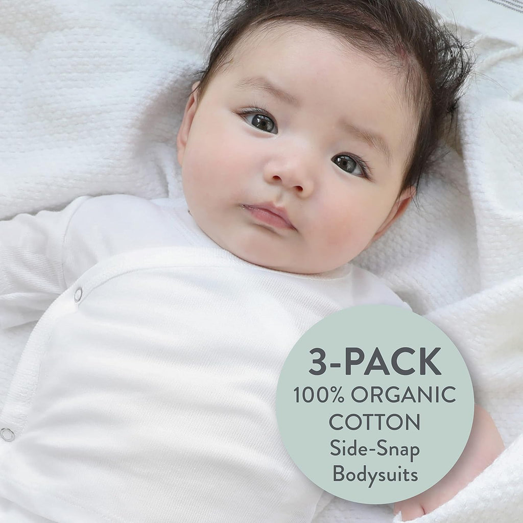 HonestBaby unisex-baby 3-pack Long Sleeve Side-snap Kimono Bodysuits Organic Cotton for Infant Baby Boys, Girls, Unisex