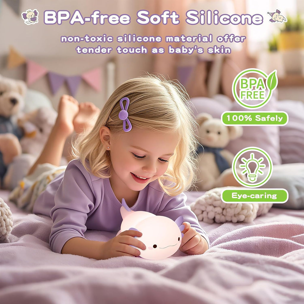 Axolotl Night Light for Kids,Cute Purple Axolotl Lamp,LED Squishy Nursery Nightlight, Food Grade Soft Silicone Novelty Animal Bedside Lamp,Adorable Room Decor, Axolotl Gitfs for Mother Girls Baby