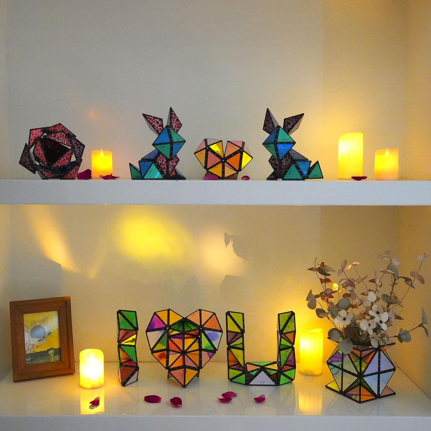 TOSY Magnet Pyramid Stone - 1 Cube Transforms into 1 Billion Shapes, 14 pcs (12 Puzzle pcs and 2 Accessories), 243 Rare Earth Magnets, Holographic Design Magnet Tiles Creative Puzzle STEM Toy, 2-Pack