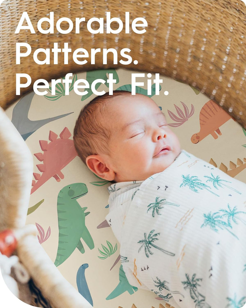 Bassinet Sheets for Baby Boy Girl, TotBasic Buttery Soft Universal Bassinet Fitted Sheet, Compatible with Halo, Mika Micky, Baby Delight, Dream On Me, Maxi COSI & More Bassinet Mattress(PinkDinosaurs)