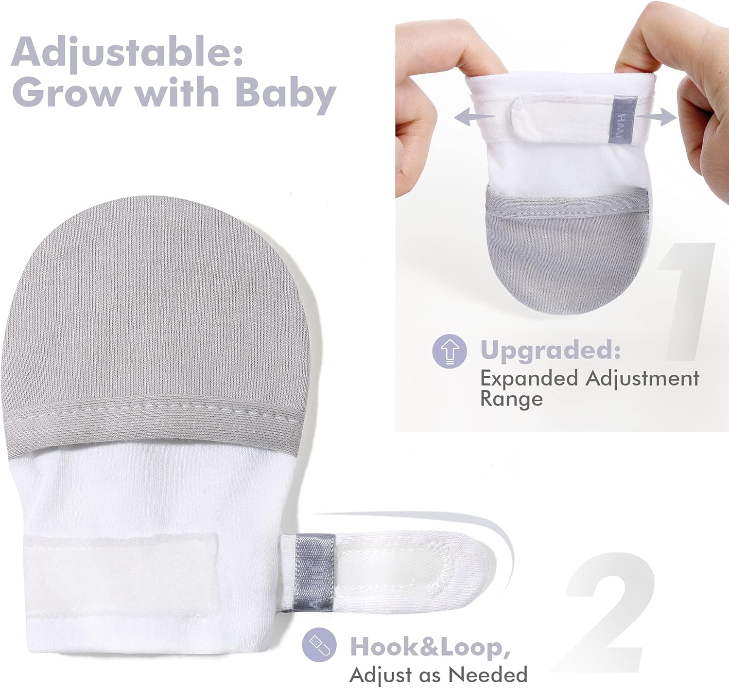 HAPIU Baby No Scratch Mittens Stay On, 100% Cotton Breathable, Adjustable Infant Gloves for Boys Girls, Newborn - 12 M