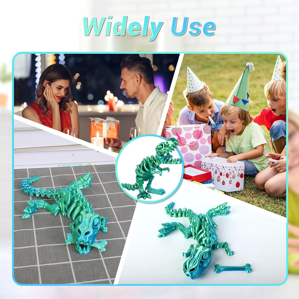 3D Printed Dinosaur Bone Skeleton Tyrannosaurus Rex with Movable Jaw Fidget Dinosaur Toys Full Articulated Dinosaur Executive Desk Toys Home Office Decor, Cyan