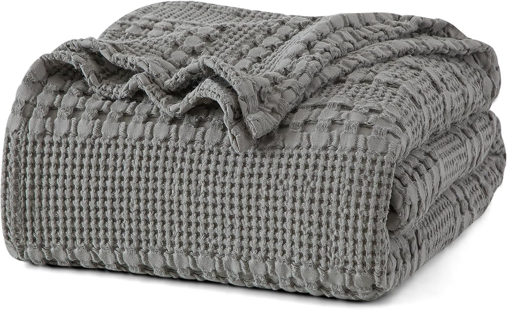 PHF 100% Cotton Waffle Weave Blanket King Size, Soft Lightweight Breathable Cozy Summer Blankets for Bed, Luxury Aesthetic Woven Bedding for Home Decor, 108"x90", Dark Grey