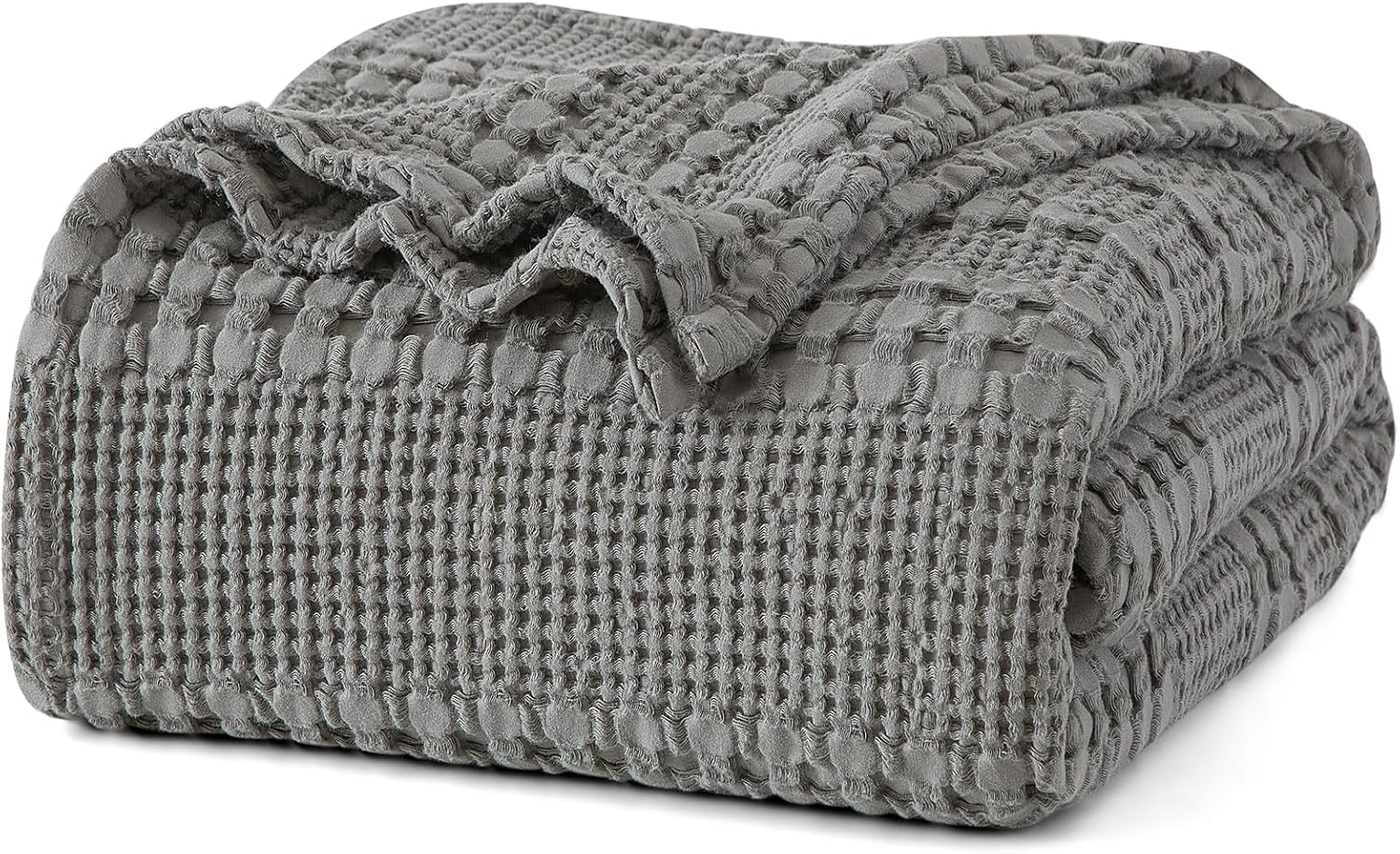 PHF 100% Cotton Waffle Weave Blanket King Size, Soft Lightweight Breathable Cozy Summer Blankets for Bed, Luxury Aesthetic Woven Bedding for Home Decor, 108"x90", Dark Grey