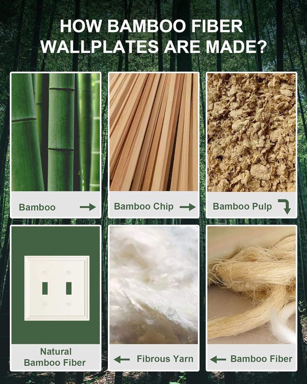 2-Pack Double Toggle Light Switch Cover Plate, Light Almond Decorative Dual Switch Plate Covers, Natural Bamboo Fiber 2 Gang Wall Plate, Corrosion Resistant