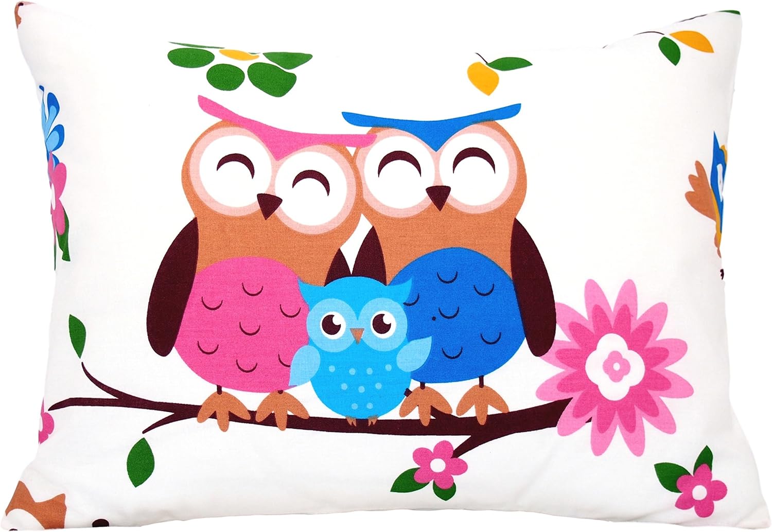 Cotton Toddler Pillowcase 13 x 18 Owl - Small Pillowcases for Travel Pillows, Owl Pillow Cases, Crib Pillows Protector for Toddler - Owls Family