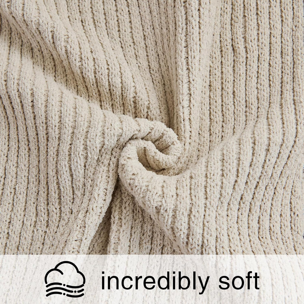 SeaRoomy Knit Throw Blanket,Super Soft Cozy Reversible Waffle Blanket,Warm Fluffy Fuzzy Plush Lightweight Double-Side Blanket for All Seasons for Couch,Sofa,Bed (Khaki,50"x70")