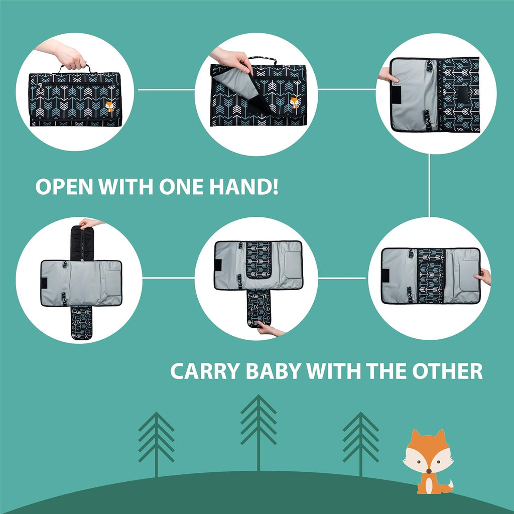 Lil Fox Portable Changing Pad - One-Hand Diaper Change Pad for Baby Diaper Bag or Changing Table. Unisex Baby Shower Gifts, Newborn Essentials