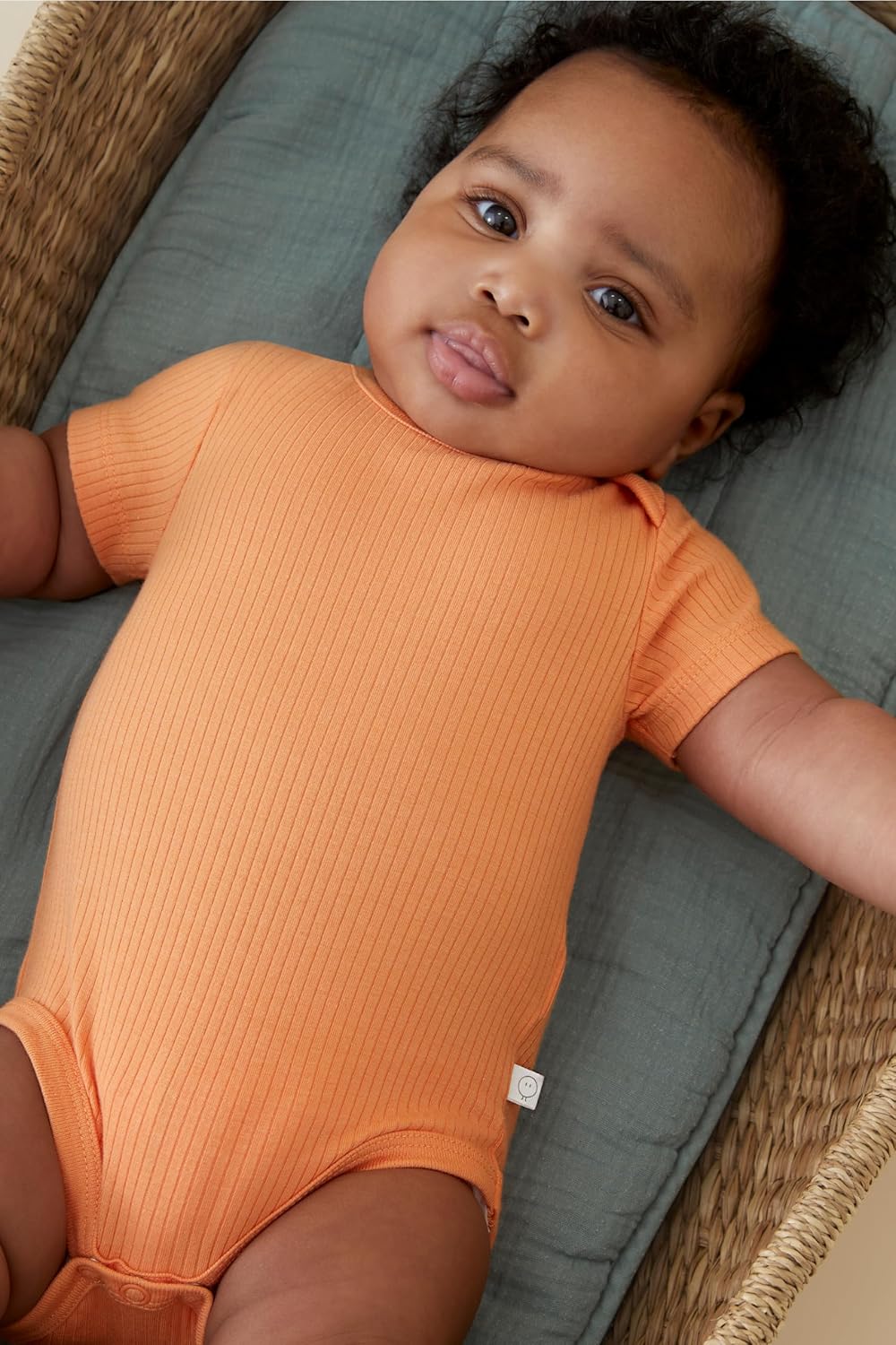 MORI Baby Ribbed Short Sleeve Bodysuit with Envelope Neck and Nickel Free Poppers - Unisex Toddler Romper for Boys and Girls