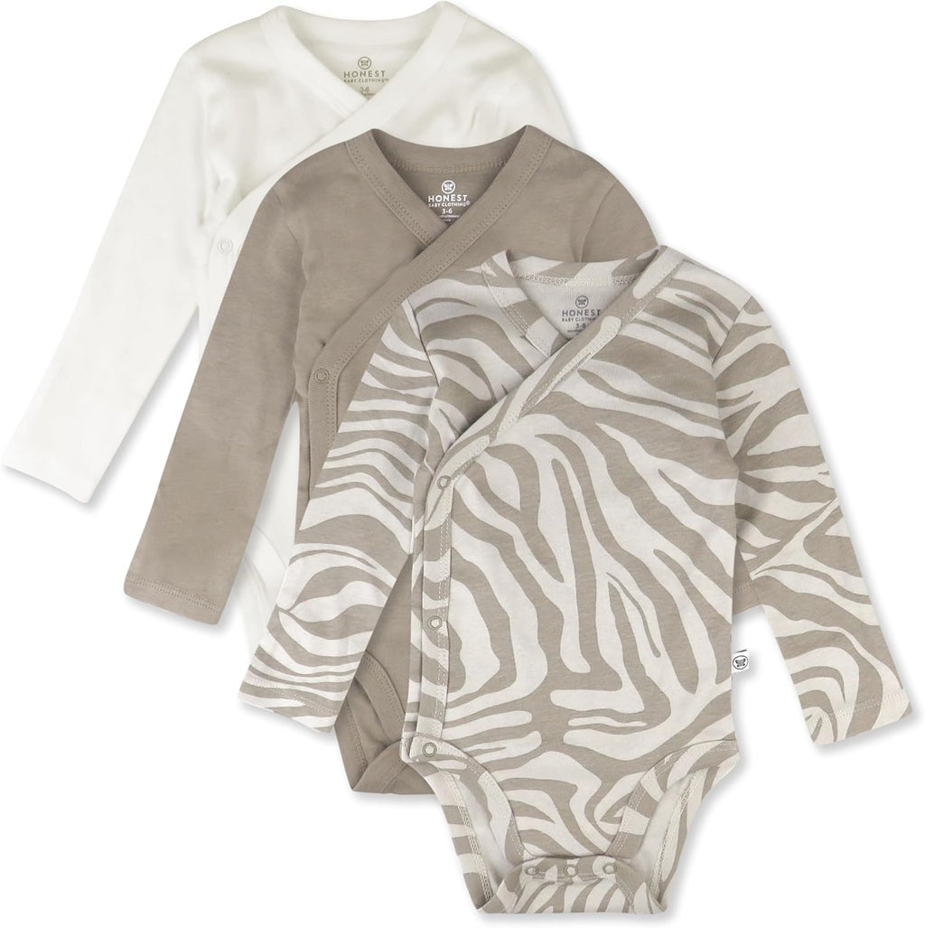 HonestBaby unisex-baby 3-pack Long Sleeve Side-snap Kimono Bodysuits Organic Cotton for Infant Baby Boys, Girls, Unisex