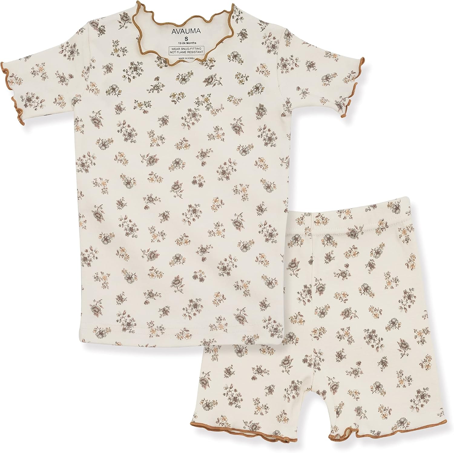 AVAUMA Baby Boy Girl Pajama Set 6M-7T Kids Cute Toddler Snug fit Flower Pattern Design Pjs Cotton Sleepwear Ruffled Shirring