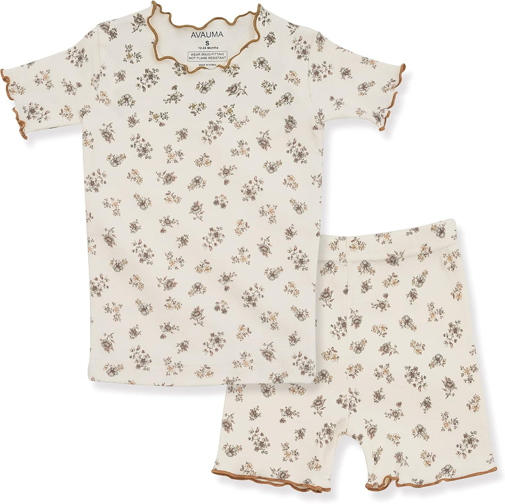 AVAUMA Baby Boy Girl Pajama Set 6M-7T Kids Cute Toddler Snug fit Flower Pattern Design Pjs Cotton Sleepwear Ruffled Shirring