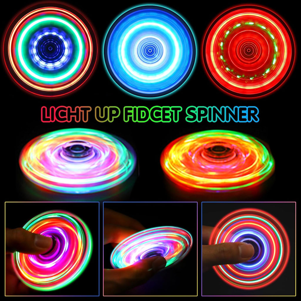 Gigilli Fidget Spinners 2 Pack, LED Light up Sensory Fidget Toys for Kids Adults, Glow in The Dark Fidget Toys for Teens Boys Girls Classroom Prizes for Kids 4-8-12, ADHD Stress Anxiety Relief Fidgets