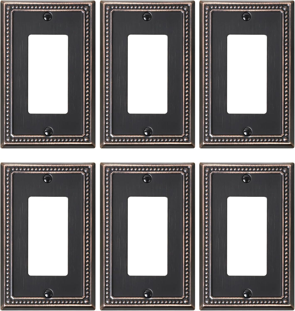 6-Pack Decorator Outlet Cover Plate, Decorative Switch Plates and Outlet Covers, Aged Bronze Metal Wall Plates for Electrical Outlets, Receptacle, GFCI Outlet, Dimmer Switch