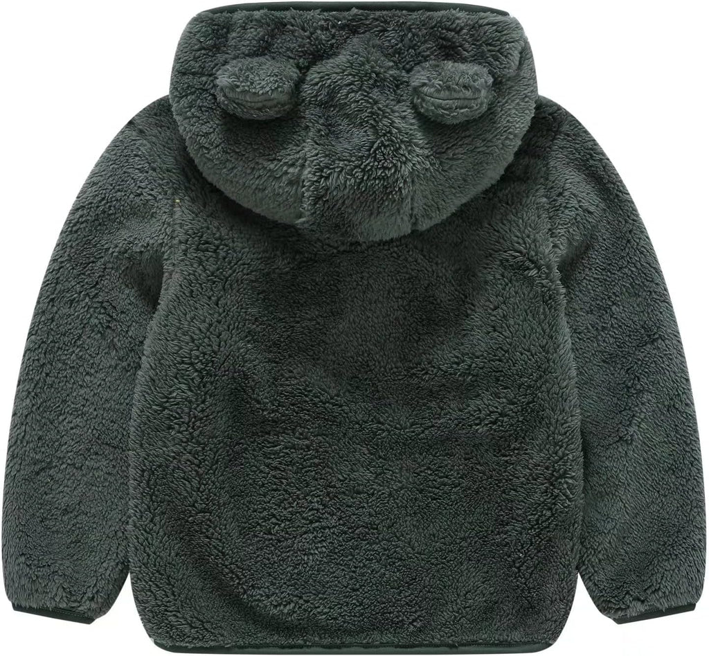 AIWUHE Toddler Boys Girls Hooded Jacket Fleece Hoodie Winter Warm Solid Color Teddy Coat Zip-up Bear Ear Sweater Fall Clothes