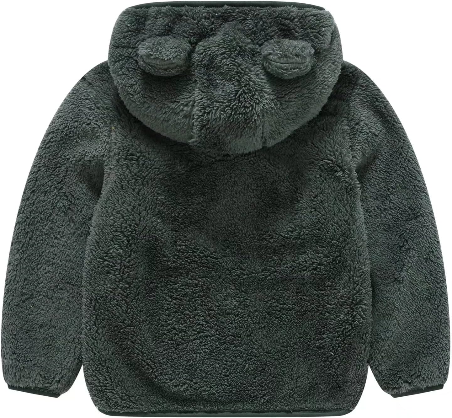 AIWUHE Toddler Boys Girls Hooded Jacket Fleece Hoodie Winter Warm Solid Color Teddy Coat Zip-up Bear Ear Sweater Fall Clothes