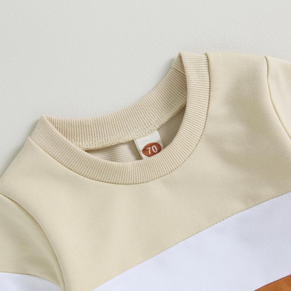 Kupretty Toddler Baby Boy Fall Winter Clothes Color Block Long Sleeve Sweatshirt Pullover Tops + Joggers Pants Outfit Set