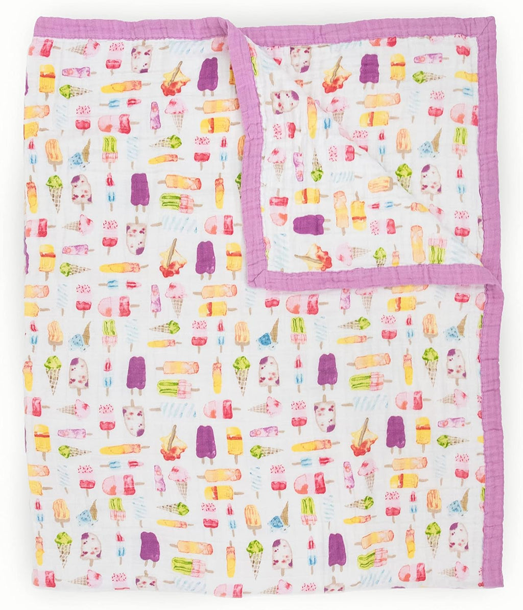 Little Unicorn Premium Quilted Throw | Super Soft, Multi-Layered Muslin XL Blanket| Great for Kids & Families (Brain Freeze)