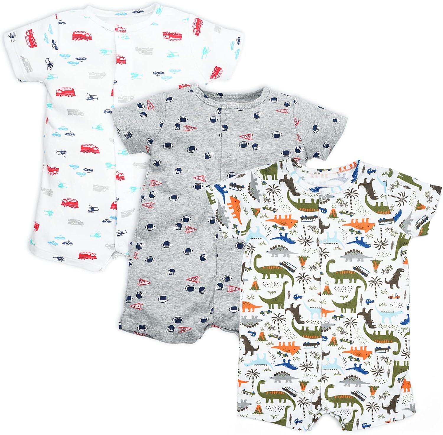 3-Pack 100% Cotton Baby Boy Rompers,0-24Months Short Sleeve Toddler Romper,Breathable Spring/Summer Clothes