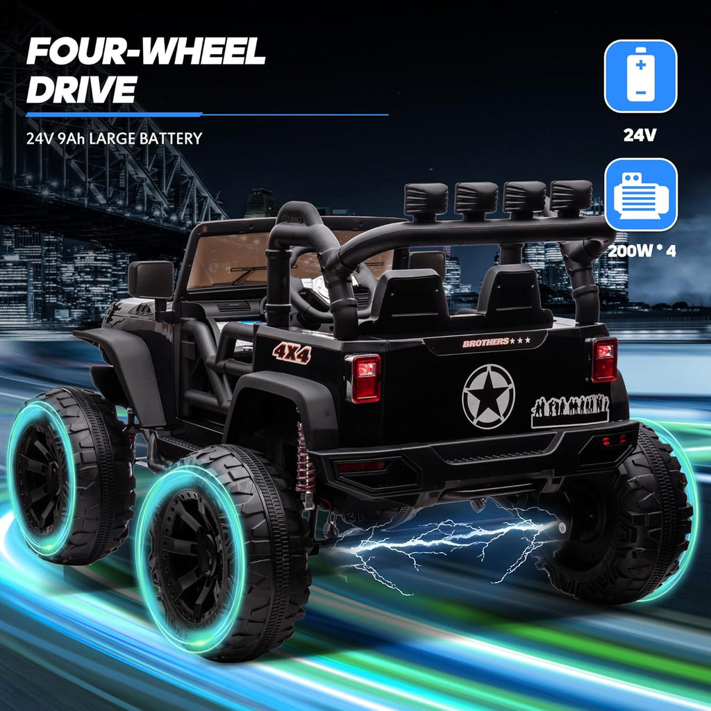 24V 9Ah Ride on Toy for Big Kids, 4WD 2 Seater Ride on Car Truck with Remote Control, 4x200W Motor - Black