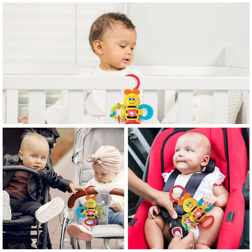 KiddoLab Twist & Rattle Musical Bee Light-Up Toy and Teething Ring for Toddlers - Sensory Chew and Fine Motor Skills Toy for Newborn - Baby Rattle and Teething Toys for 3+ Months Babies